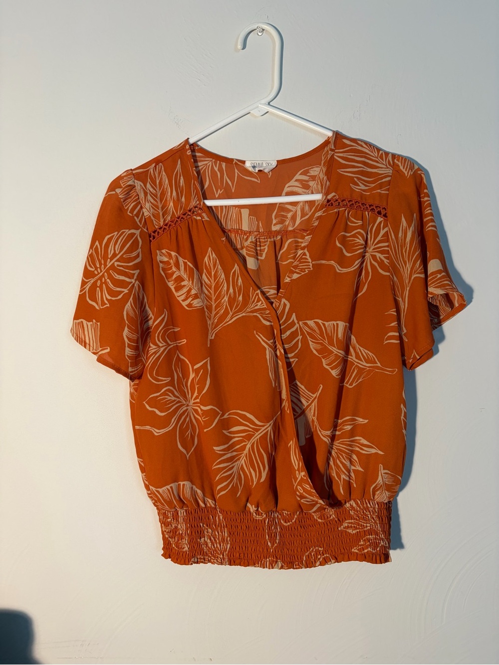 Sienna Sky Rust Orange Floral Wrap-Front Blouse